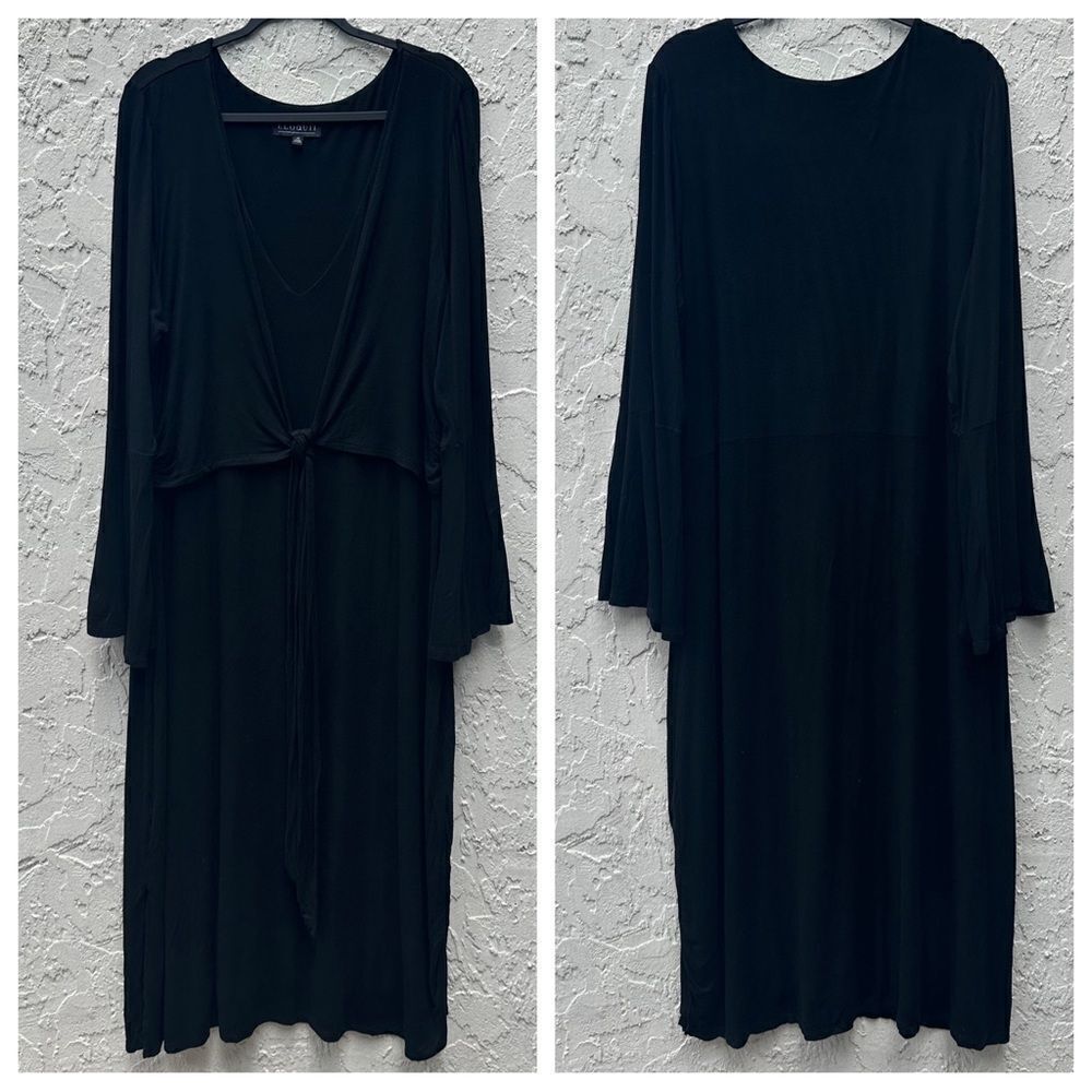 ELOQUII Dress Women Size 20 Wrap Tie Front Dress Midi‎ Stretch Black